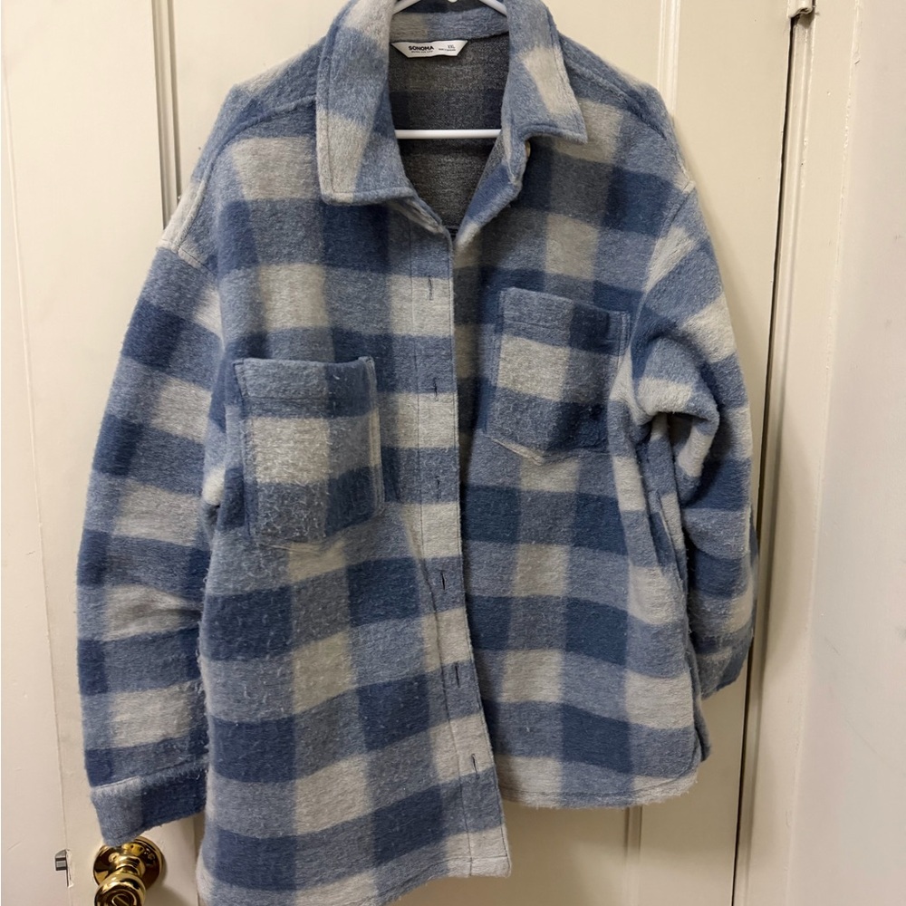 Sonoma Women’s Blue and Cream Plaid Jacket